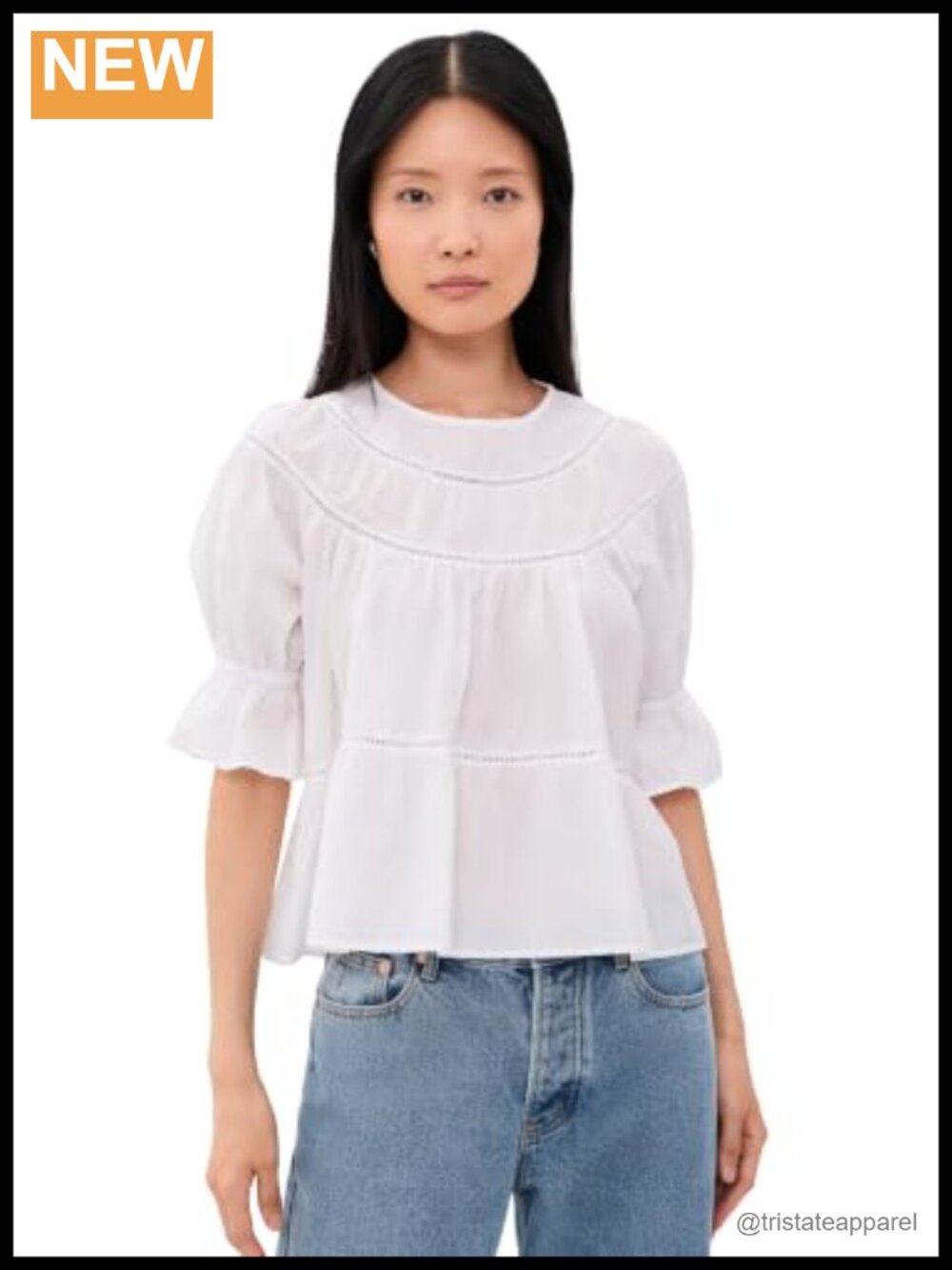 Merlette Sol Blouse 100% Pima Cotton Lawn Relaxed Fit Puff Sleeve